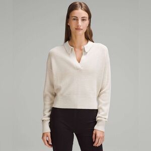 Lululemon Collared Merino Wool-Blend Sweater Heathered Bone Size Medium